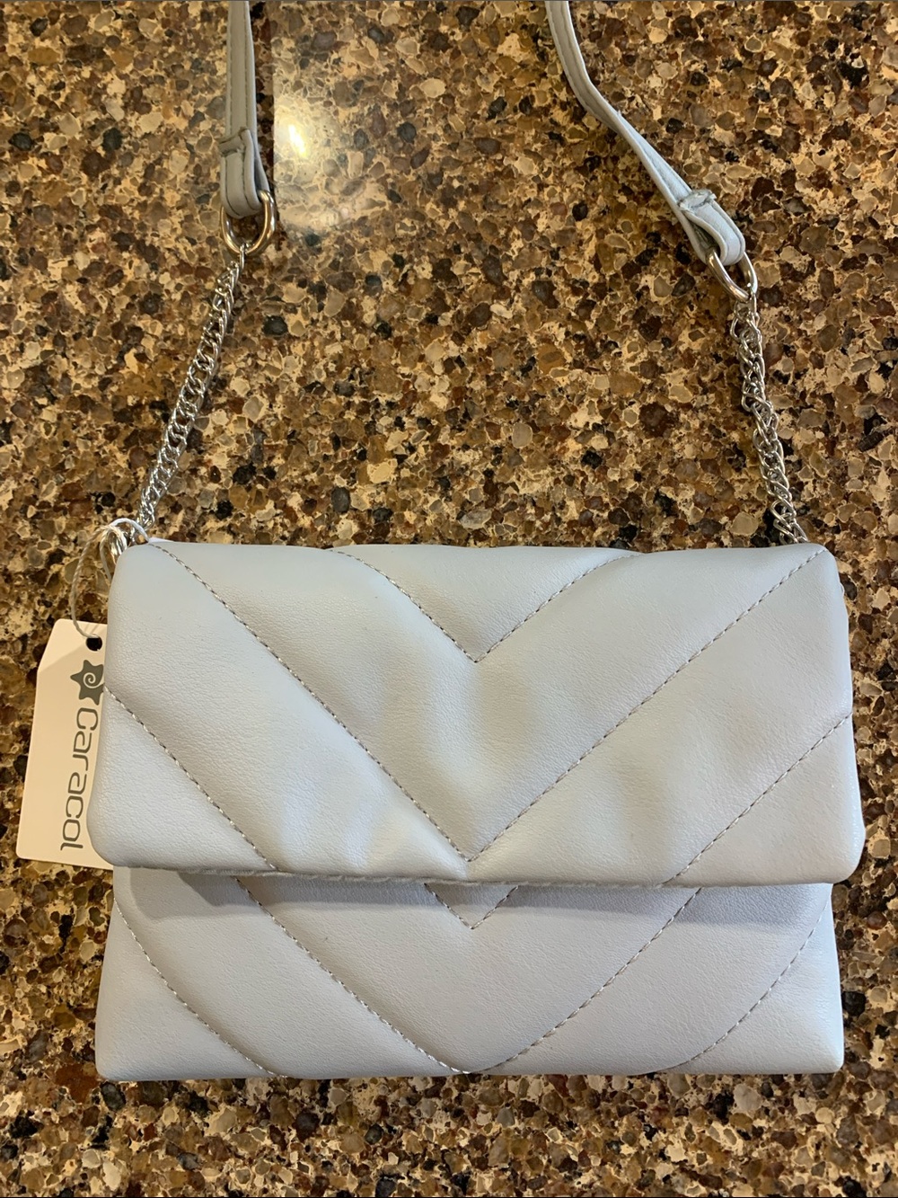 Caracol Quilted Light Gray Crossbody Bag with Chain Strap NWT